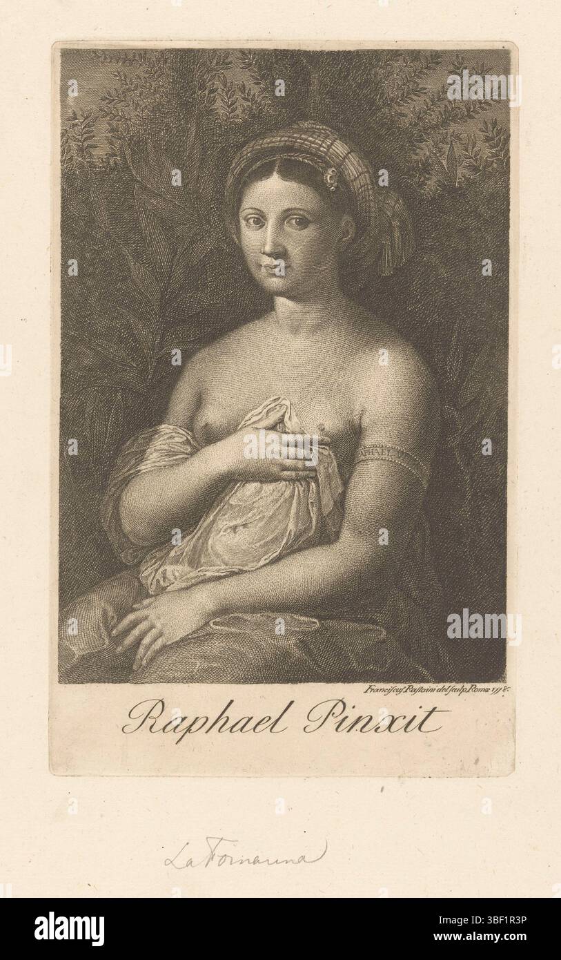 Italia, Raffaello, Roma, Rastaini, Francesco, la Fornarina, Ritratto di una giovane donna, Italia, timbro verso, stampa, altezza 270 mm, larghezza 171 mm, italiano, stampatore, 1778 - 1778, carta, incisione, processo di stampa, incisione, disegnatore intermedio, per disegno, 1483-04-07 - 1520-04-07 Foto Stock