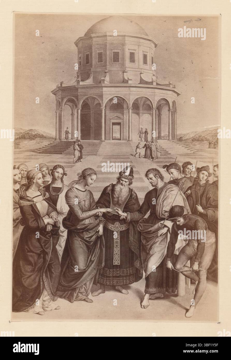 Raffaello, fotoreproduzione di una stampa di un dipinto, che rappresenta il matrimonio della Vergine Maria, fotografia, fotografia, riproduzione, pagina, foto, libri fotografici illustrati, altezza 136 mm, larghezza 91 mm, fotografo, 1882 - 1887, carta fotografica, carta fotografica, stampa di album, stampa di albumina, concetto di lavoro, da stampare dal, 1483-04-07 - 1520-04-07 Foto Stock