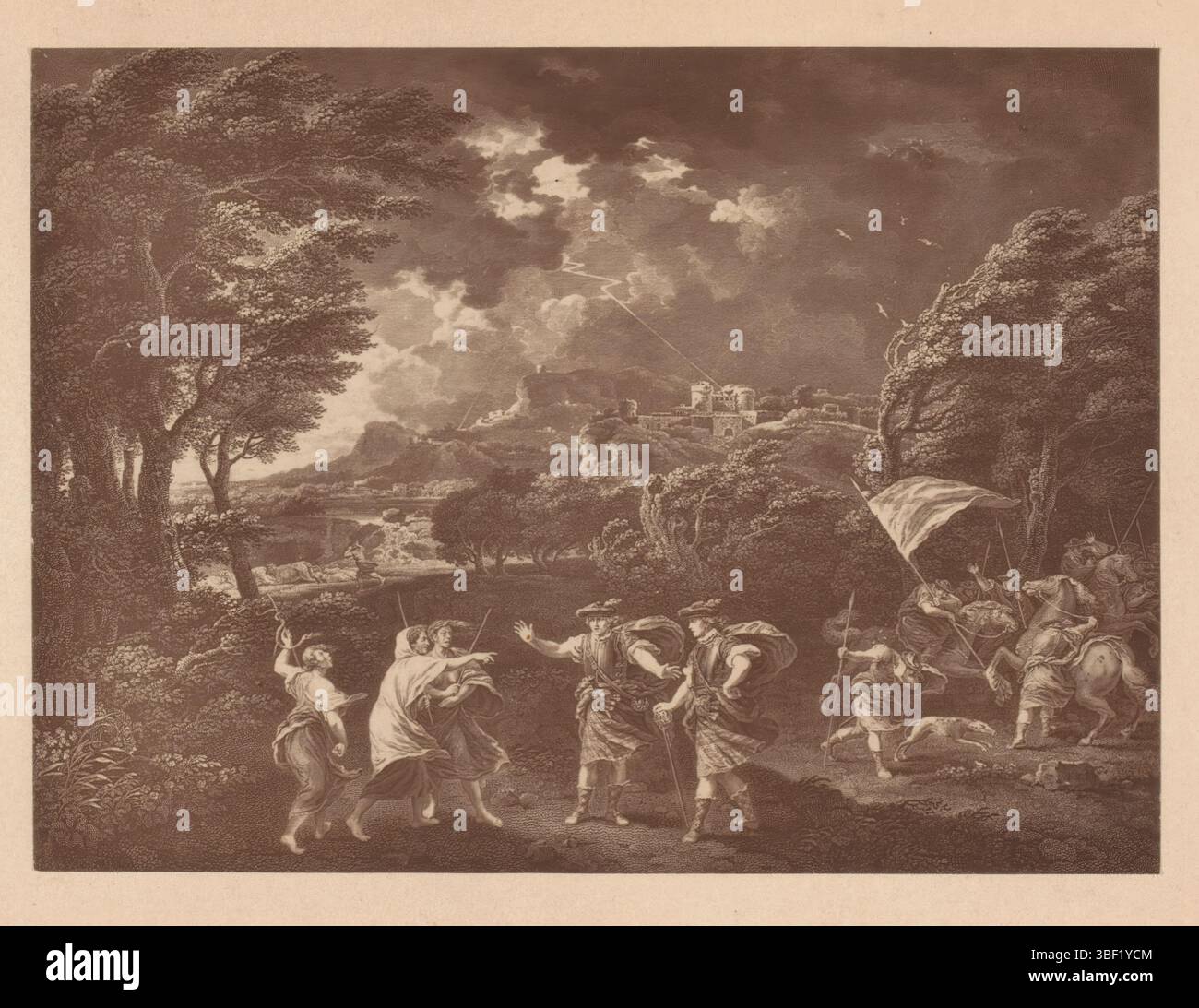 Macbeth, Fotoreproduzione di un dipinto, che rappresenta Macbeth e Banquo incontrare le tre streghe, Macbeth, stampa fotomeccanica, riproduzione, pagina, foto, libri fotografici illustrati, altezza 85 mm, larghezza 116 mm, creatore, 1876 - 1881, carta, Woodburytype Foto Stock