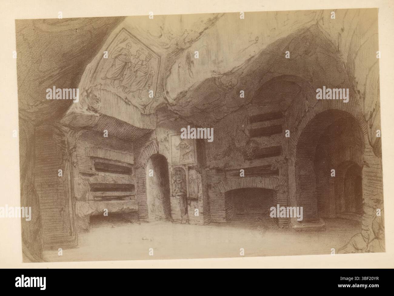 Fotoreproduzione di un disegno probabilmente delle catacombe di Sint-Calisto, fotografia, fotografia, riproduzione, pagina, foto, libri illustrati con fotografie, altezza 87 mm, larghezza 129 mm, fotografo, 1850 - 1860, carta fotografica, carta fotografica, stampa di album, stampa di albumina, drammaturgo intermedio Foto Stock