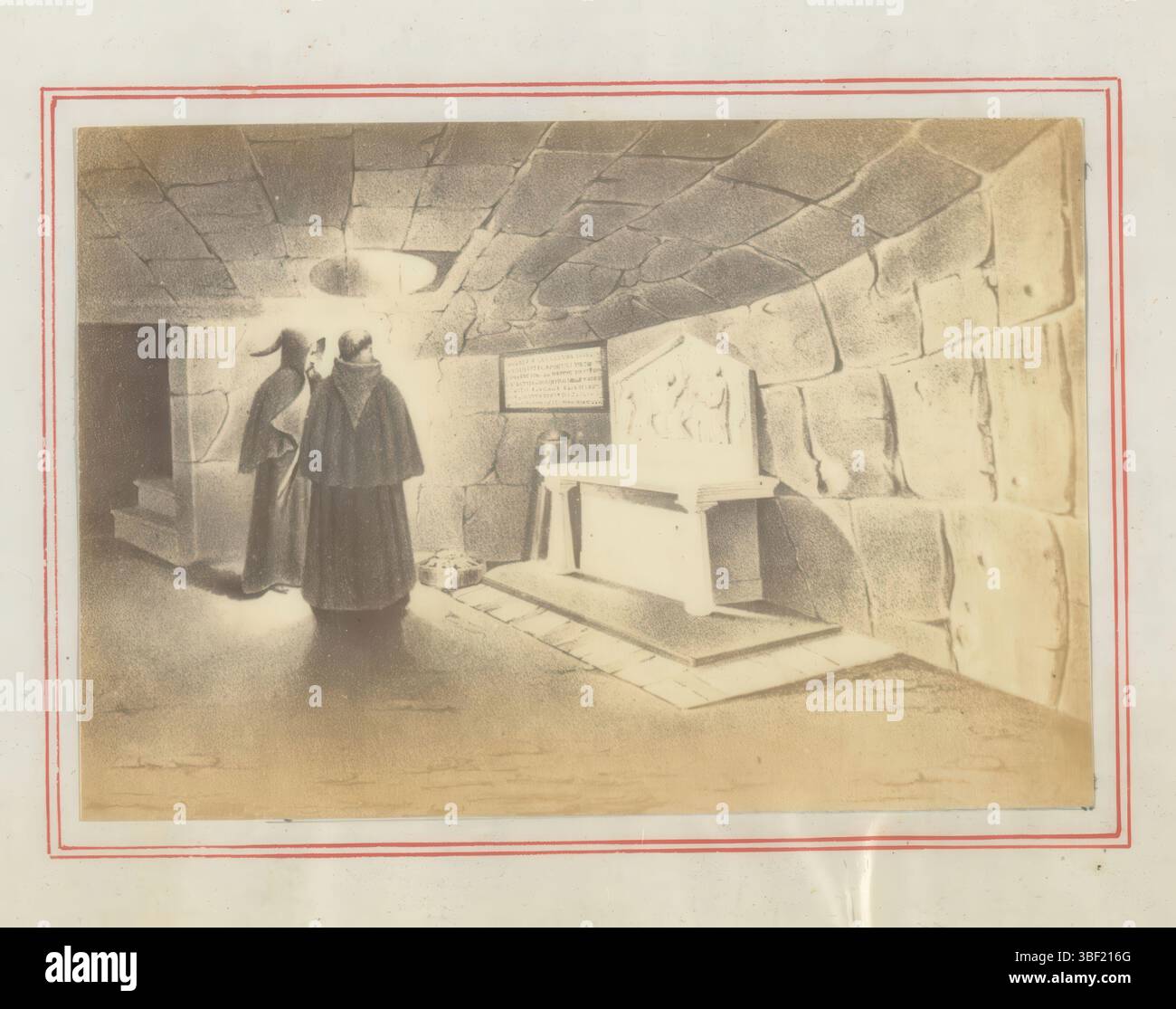 Fotoreproduzione di un dipinto, raffigurante due figure in una tomba, fotografia, fotografia, riproduzione, pagina, foto, libri fotografici illustrati, altezza 55 mm, larghezza 83 mm, fotografo, 1863 - 1873, carta fotografica, carta fotografica, stampa di album, stampa di albumina Foto Stock
