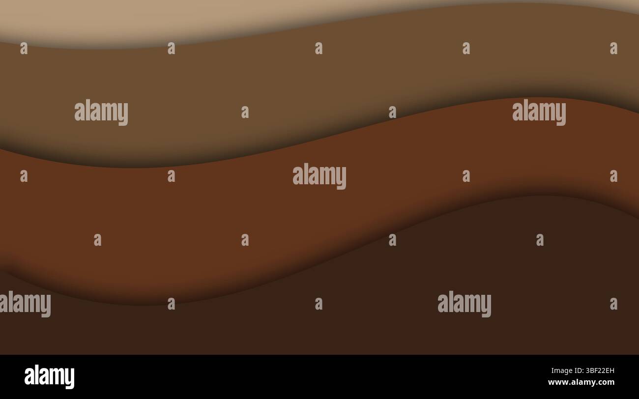 Strati astratti in varie tonalità di marrone creano uno sfondo morbido e ondulato con ombre sottili che forniscono profondità, adatto per intestazioni e presen di siti Web Illustrazione Vettoriale