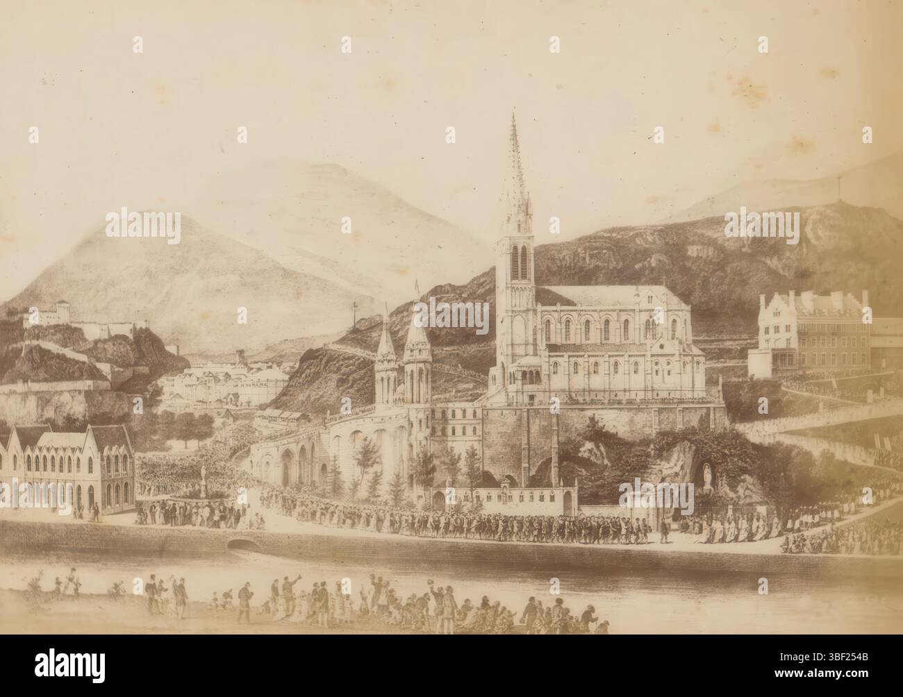 Fotoreproduzione di una stampa del pellegrinaggio a Lourdes, recto - scritta a mano, questa foto fa parte di un album., fotografia, fotografia, riproduzione, foglio di album, foto, Lourdes, altezza 94 mm, larghezza 129 mm, fotografo, 1880 - 1910, carta fotografica, carta fotografica, stampa di album, stampa di albumina Foto Stock