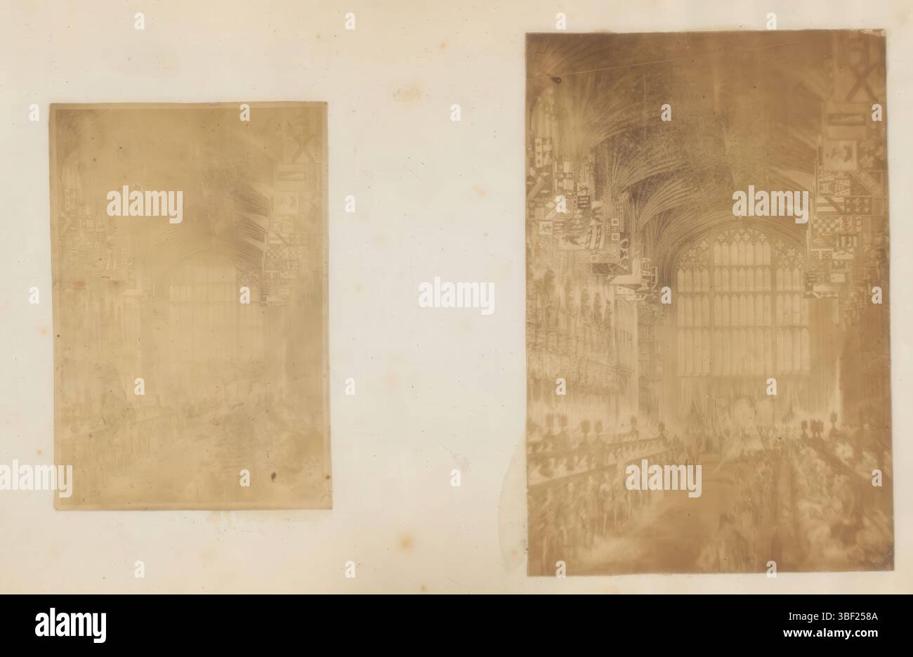 Fotoreproduzioni di dipinti dell'interno di una chiesa, questa foto fa parte di un album., fotografia, foto, foglio di album, riproduzione, foto, altezza 112 mm, larghezza 174 mm, fotografo, 1860 - 1900, carta fotografica, carta fotografica, stampa di album, stampa di albumina, concetto di lavoro Foto Stock