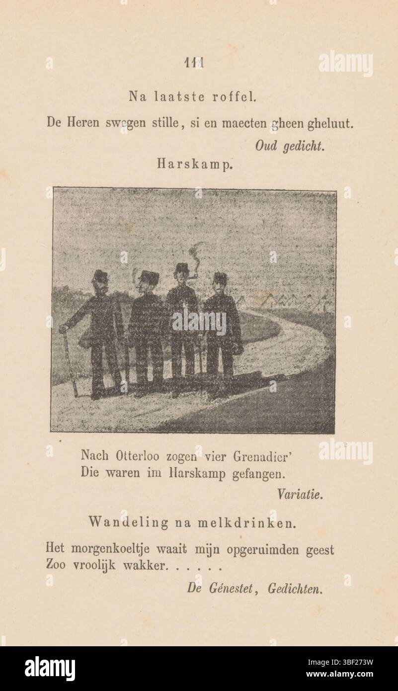 Riproduzione di un disegno di quattro soldati su strada, stampa fotomeccanica, riproduzione, pagina, foto, libri illustrati fotografici, altezza 60 mm, larghezza 69 mm, maker, 1898 - 1903, carta, autotipo, drammaturgo intermedio Foto Stock