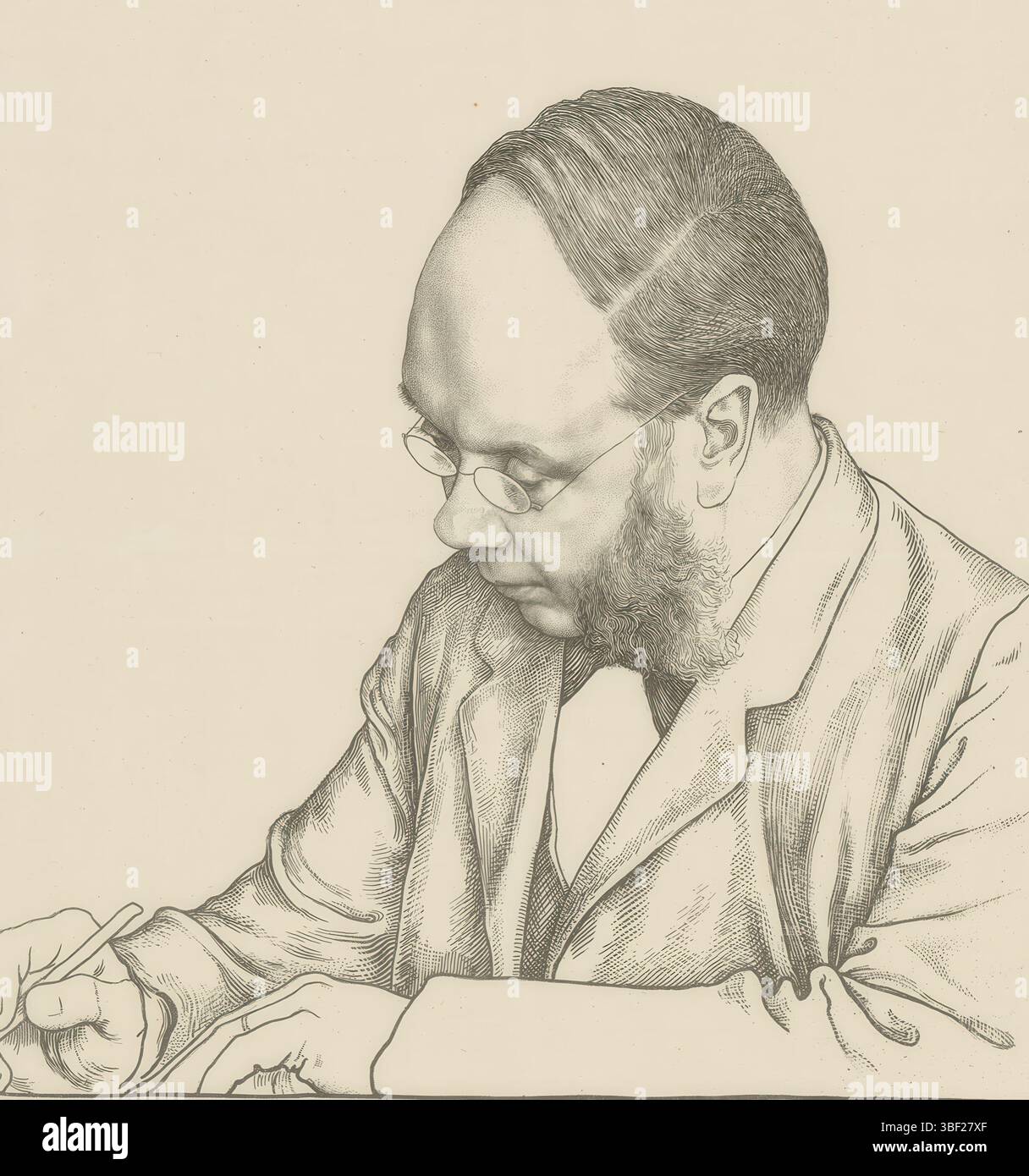 Amsterdam, Ellerman Harms & Co., Veth, Jan, Famous Contemporary, Mr. N.G. Pierson, ritratto di Nicolaas Gerard Pierson, Amsterdam, verso - timbrato, De Portraitte schrijft., stampa, altezza 430 mm, larghezza 288 mm, Nederlands, 1864-05-18 - 1925-07-01, stampatore, 1894 - 1894, carta, litografia (tecnica), olandese, stampante Foto Stock