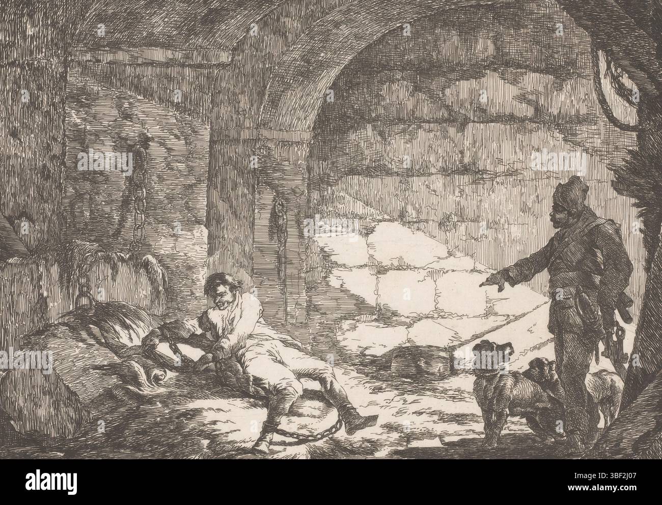 Duvivier, Ignace, Differents Sujets Graves et dessinés par Ignace du Vivier: d'apres ses tableaux, stampe dopo dipinti di Ignace Duvier, M. de Rouvre in prigione, verso - stampato, stampa, altezza 233 mm, larghezza 288 mm, macchina di stampa, 1793 - 1832, carta, incisione, ago asciutto, francese, 1758 - 1832, dopo, pittura di, ago secco Foto Stock