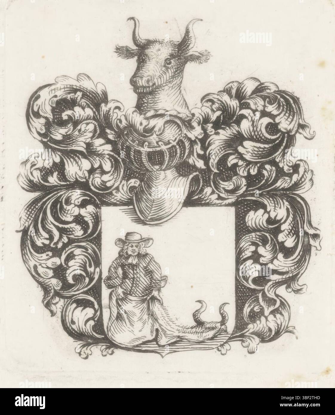 Conciatori per gilda con scudo d'arma (?), stampa, altezza 57 mm, larghezza 50 mm, stampatore, 1650 - 1750, terzo quarto xvii secolo, quarto xvii secolo, primo quarto xviii secolo, secondo quarto xviii secolo, carta, incisione, incisione (processo di stampa) Foto Stock