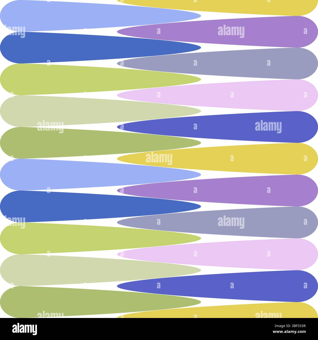 Moderno motivo geometrico vettoriale caratterizzato da forme morbide e arrotondate a incastro in un'armoniosa tavolozza di blu, viola, verde e giallo su una clea Illustrazione Vettoriale