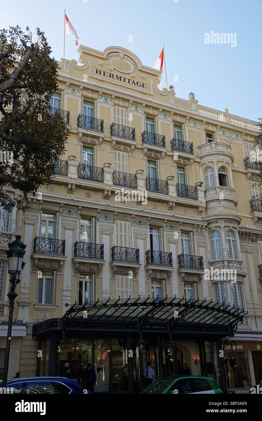 La facciata e l'entrata, Hermitage Monte Carlo Hotel, Monaco Foto Stock