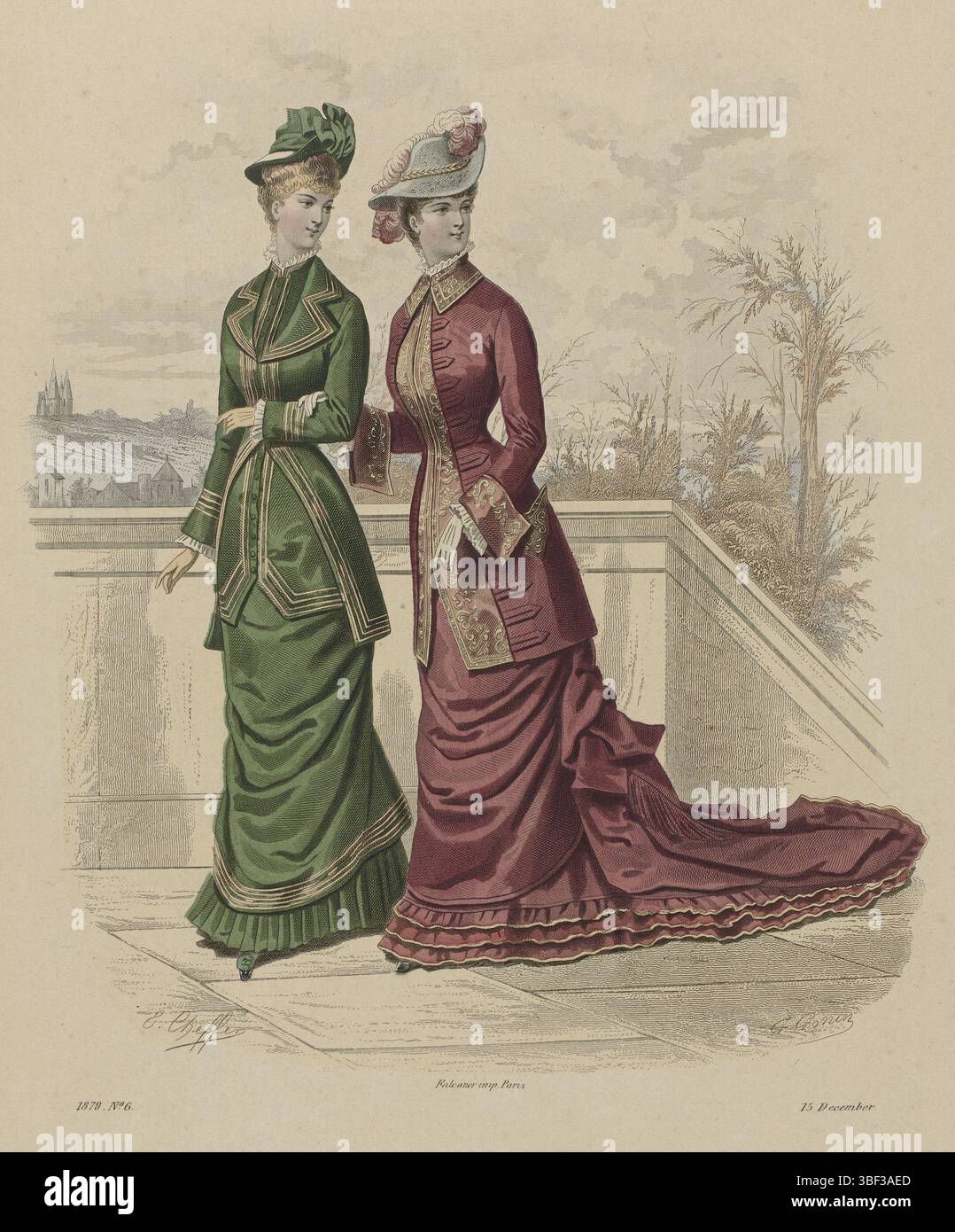 Parigi, Falconer, Schiedam, Roelants, Hendrik Adriaan Marius, Gonin, Guido, Cheffer, E., Het toilet, 15 dicembre 1878, No. 6, Parigi, al centro - inciso, Stampa dalla rivista di moda Het WC (1877-?)., stampe di moda, stampe, costumi e stampe di moda, IL BAGNO, SCHIEDAM - H.A.M. ROELANTS, altezza 363 mm, larghezza 262 mm, francese, stampatore, 1878 - 1878, quarto trimestre del xix secolo, carta, incisione, a mano, processo di stampa), Work Concept, 1833 - 1906, per progettazione, pubblicazione, editore, francese, stampante Foto Stock