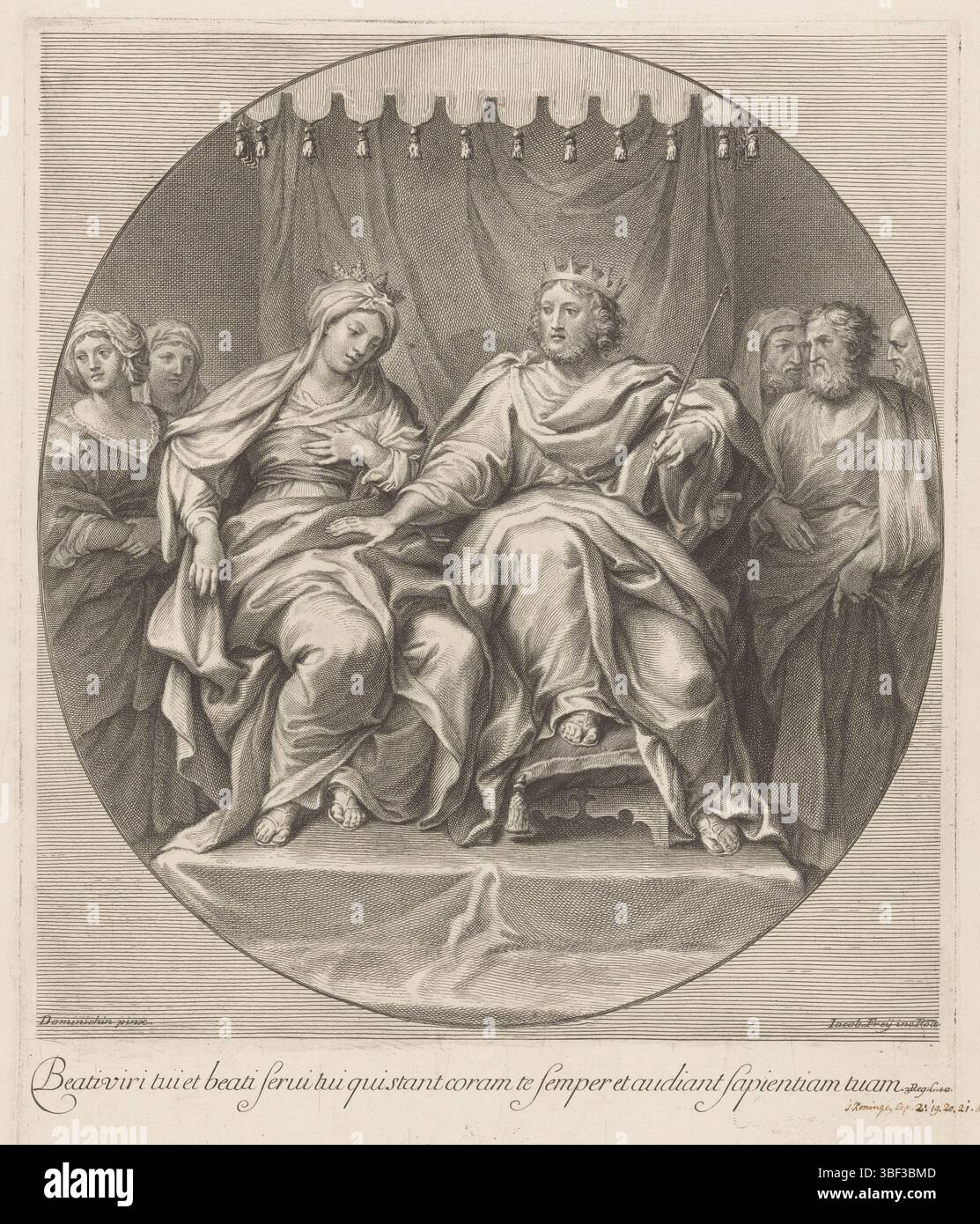 Domenichino, Roma, Frey, Jacob (der Ältere), Salomone e Batseba sul trono, recto - scritto a mano, con didascalia in latino., stampa, verso - timbrato, 1. Kings Cap. 2: "19, 20, 21", altezza 383 mm, larghezza 308 mm, 1681 - 1752-01-11, stampatore, 1718 - 1719, carta, incisione, incisione (processo di stampa), italiano, 1581-10-21 - 1641-04-06' Foto Stock
