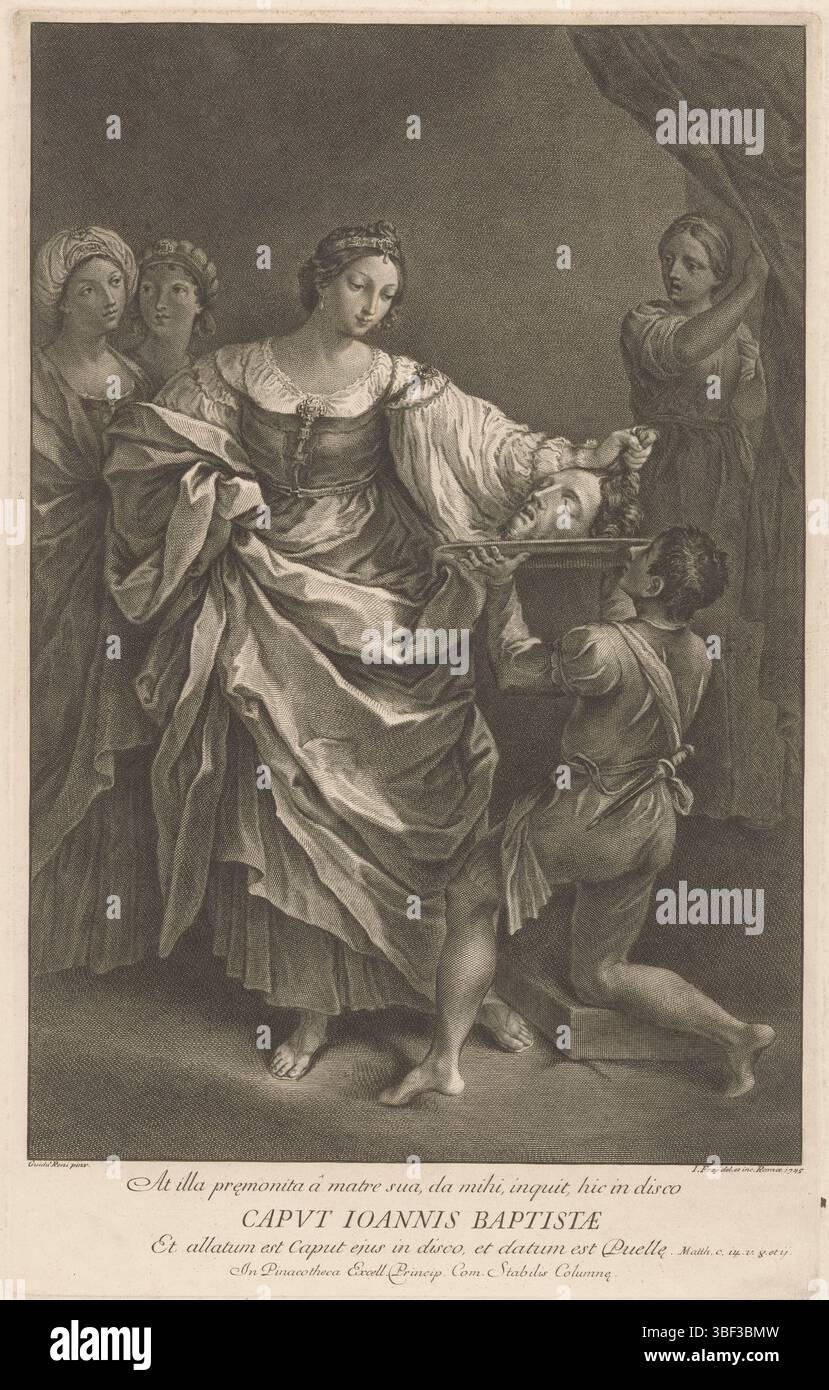 Reni, Guido, Roma, Frey, Jacob (der Ältere), Caput Joannis Baptistae, Salome con la testa di Giovanni Battista, timbrato verso, con didascalia in latino., stampa, altezza 528 mm, larghezza 335 mm, 1681 - 1752-01-11, stampatore, 1745 - 1745, carta, incisione, incisioni (processo di stampa), dragatore intermedio, dopo il disegno, italiano, 1575-11-04 - 1642-08-18 Foto Stock