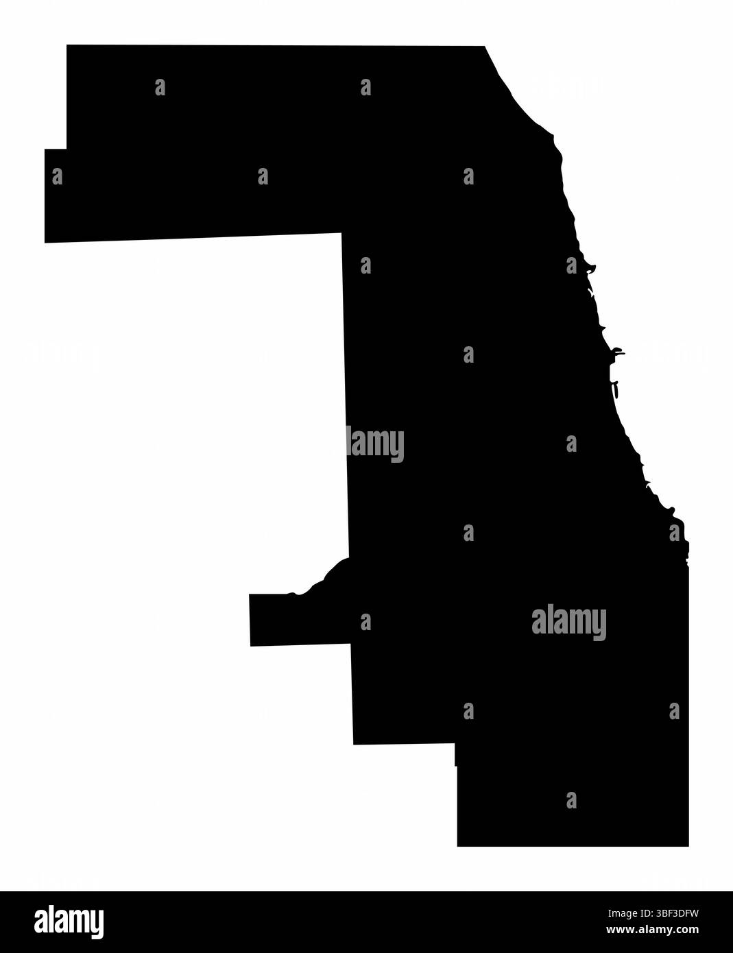 Contea di Cook - Stato dell'Illinois. Mappa silhouette isolata su sfondo bianco. Illustrazione Vettoriale