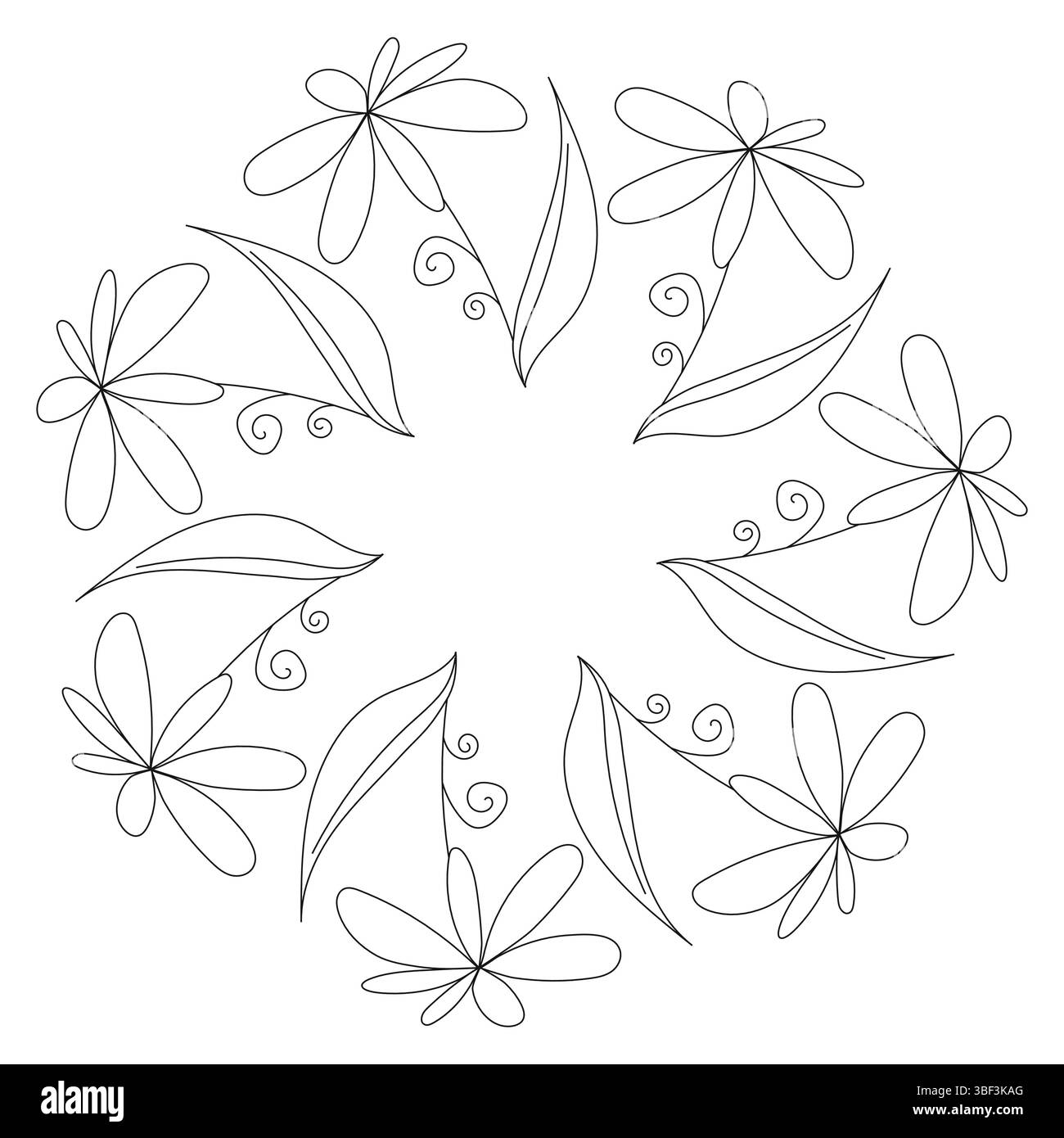 Cornice circolare con fiori ornamentali in stile botanico. Design vettoriale adatto per biglietti d'auguri, striscioni e inviti Illustrazione Vettoriale