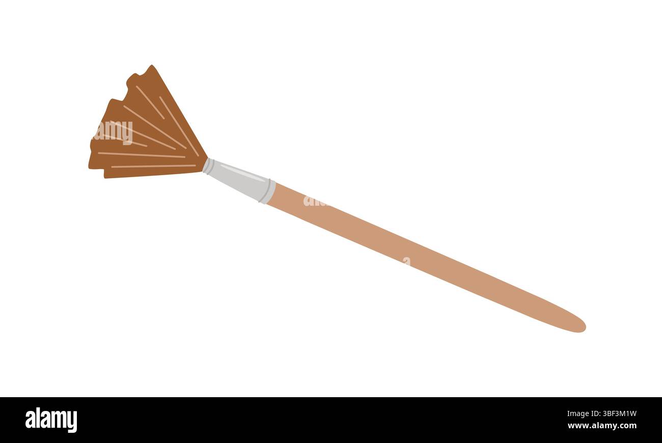 Pennello con manico in legno e boccola in metallo, semplice illustrazione vettoriale in stile piatto, oggetto stazionario scolastico, strumento di pittura per hobby, artigianato, disegno Illustrazione Vettoriale
