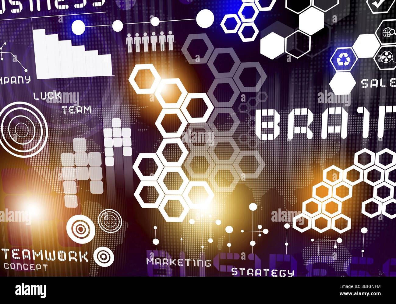 Business digitale immagine di sfondo con icone sulla schermata media Foto Stock