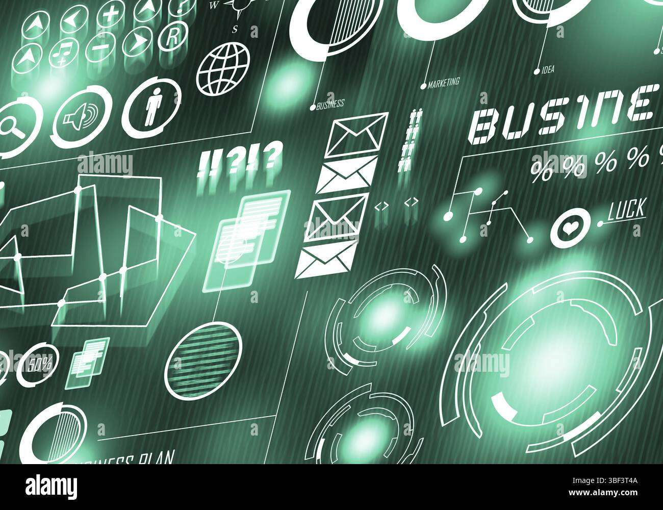 Business digitale immagine di sfondo con icone sulla schermata media Foto Stock