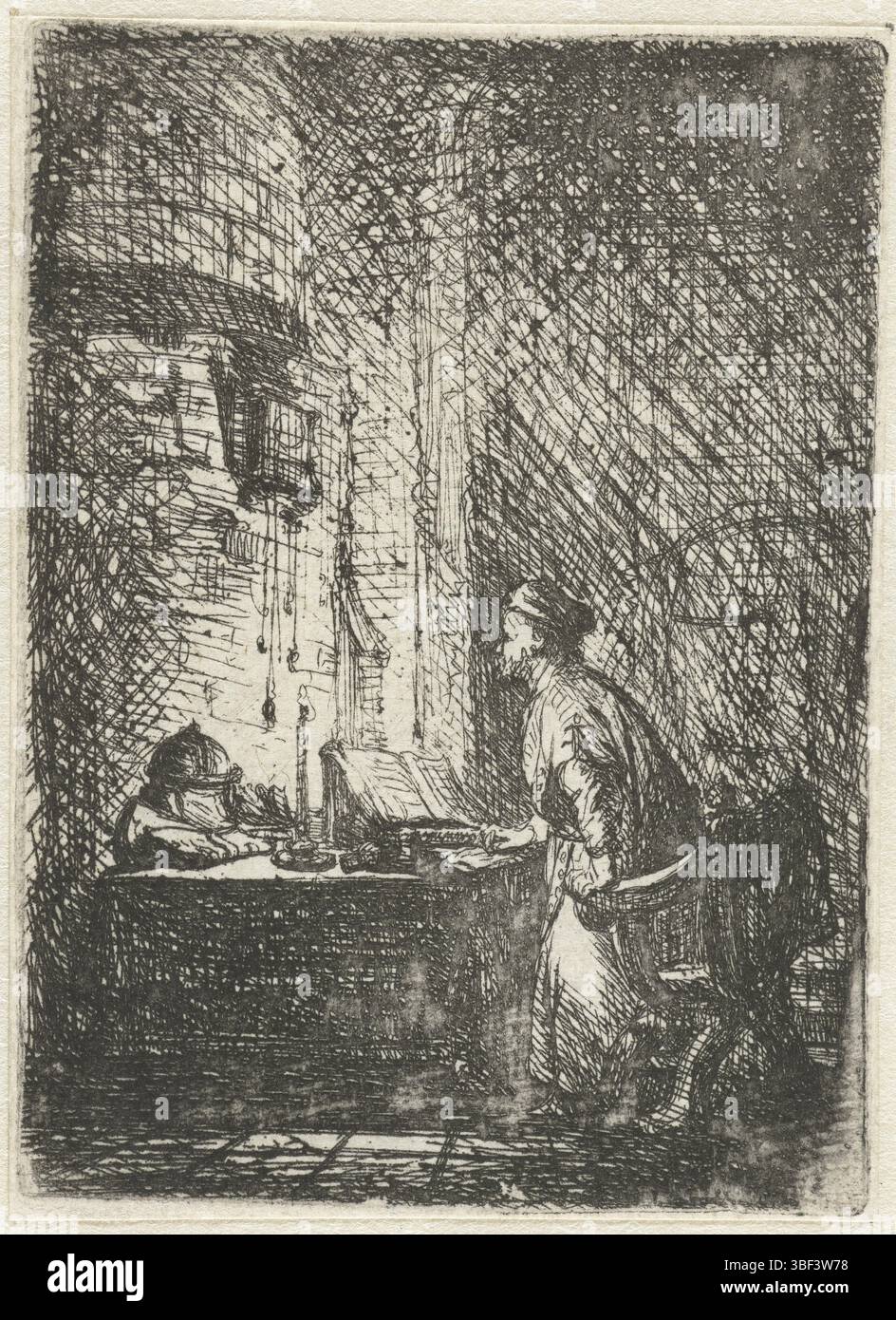 Lievens, Jan, ha imparato nella sua stanza di studio, verso in basso a sinistra - timbrato, stampa, altezza 71 mm, larghezza 51 mm, 1607-10-24 - 1674-06-04, stampatore, 1625 - 1674, secondo quarto xvii secolo, terzo quarto xvii secolo, carta, incisione, incisione Foto Stock