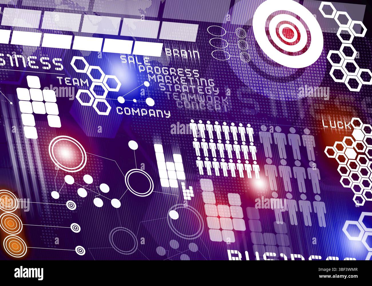 Business digitale immagine di sfondo con icone sulla schermata media Foto Stock