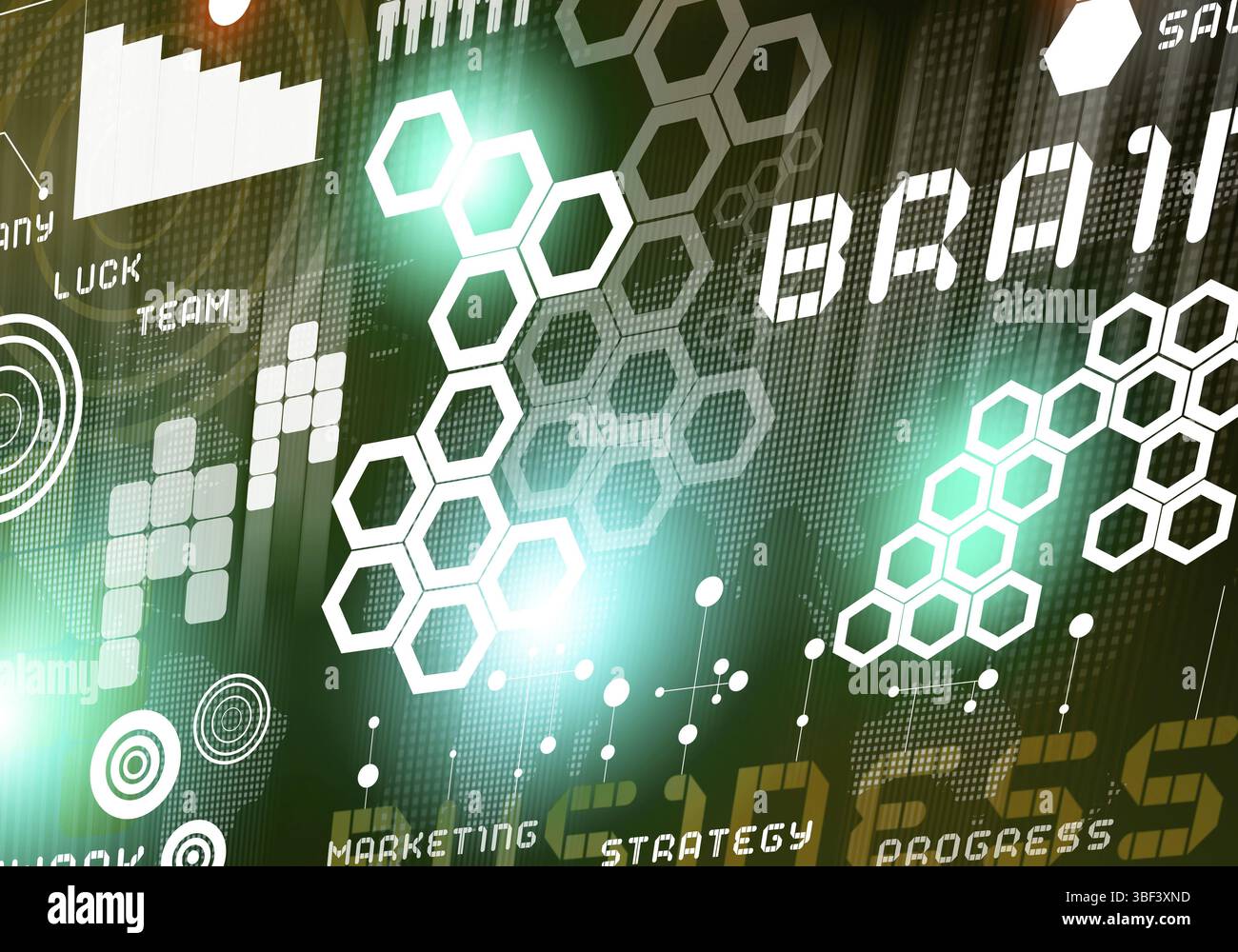 Business digitale immagine di sfondo con icone sulla schermata media Foto Stock