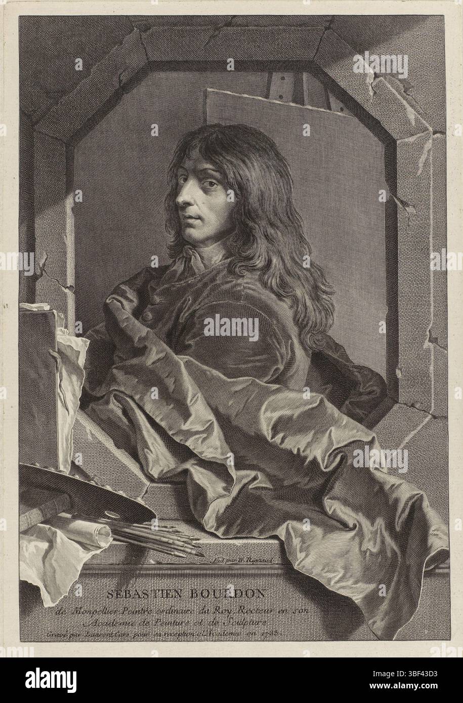 Rigaud, Hyacinthe, Francia, Cars, Laurent, ritratto di Sébastien Bourdon, stampato verso, stampa, altezza 381 mm, larghezza 265 mm, francese, 1699-05-28 - 1771-04-14, stampatore, 1733 - 1733, carta, incisione, incisione (processo di stampa), 1659-07-18 - 1743-12-29 Foto Stock