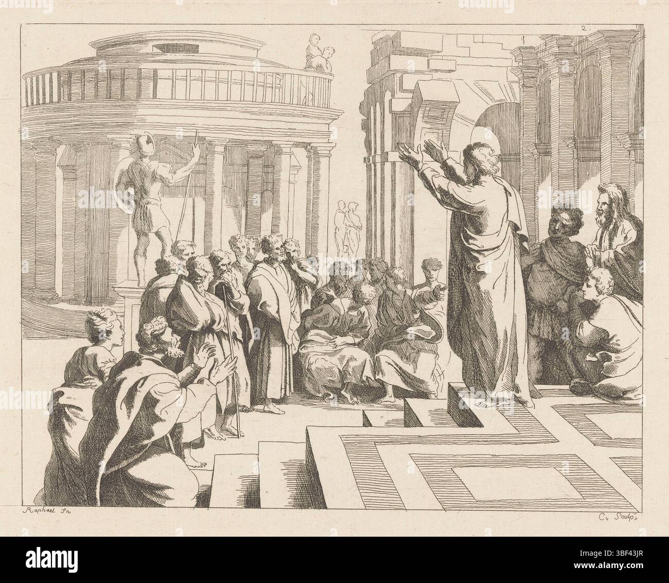 Raffaello, Francia, Caylus, Anne Claude Philippe, predicazione di Paolo ad Atene, verso - stampato, stampa, altezza 283 mm, larghezza 436 mm, 1692 - 1765-09-05, stampatore, 1702 - 1765, carta, incisione, 1483-04-07 - 1520-04-07, drammaturgo intermedio Foto Stock
