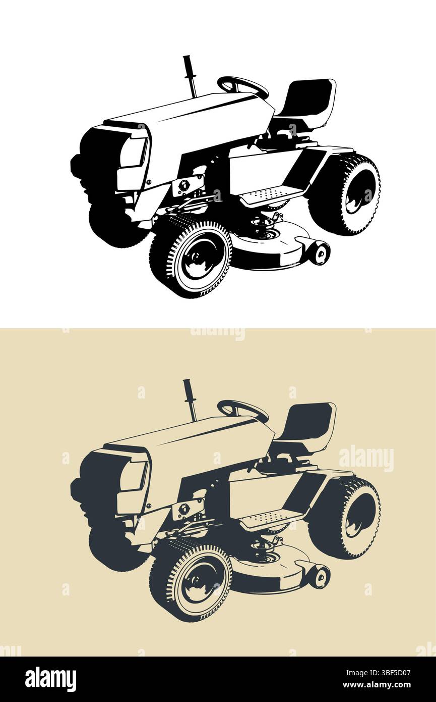 Mini rasaerba trattore illustrazioni vettoriali stilizzate Illustrazione Vettoriale