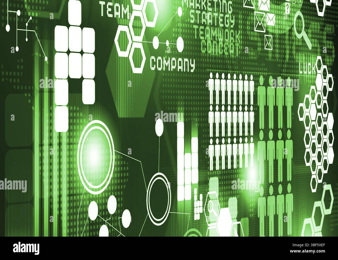 Business digitale immagine di sfondo con icone sulla schermata media Foto Stock