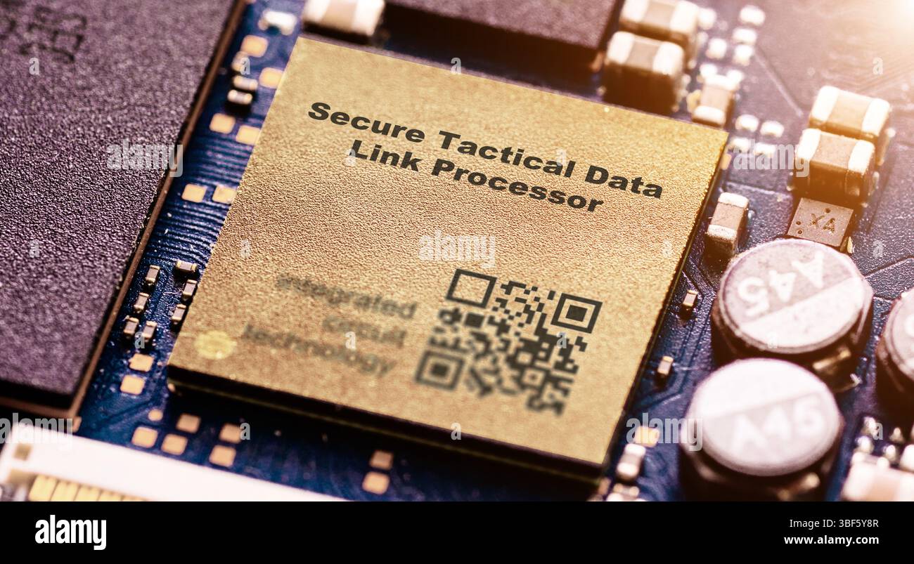 Processore di collegamento dati tattico sicuro. Crittografa i collegamenti dati del campo di battaglia per il coordinamento dei comandi. Foto Stock