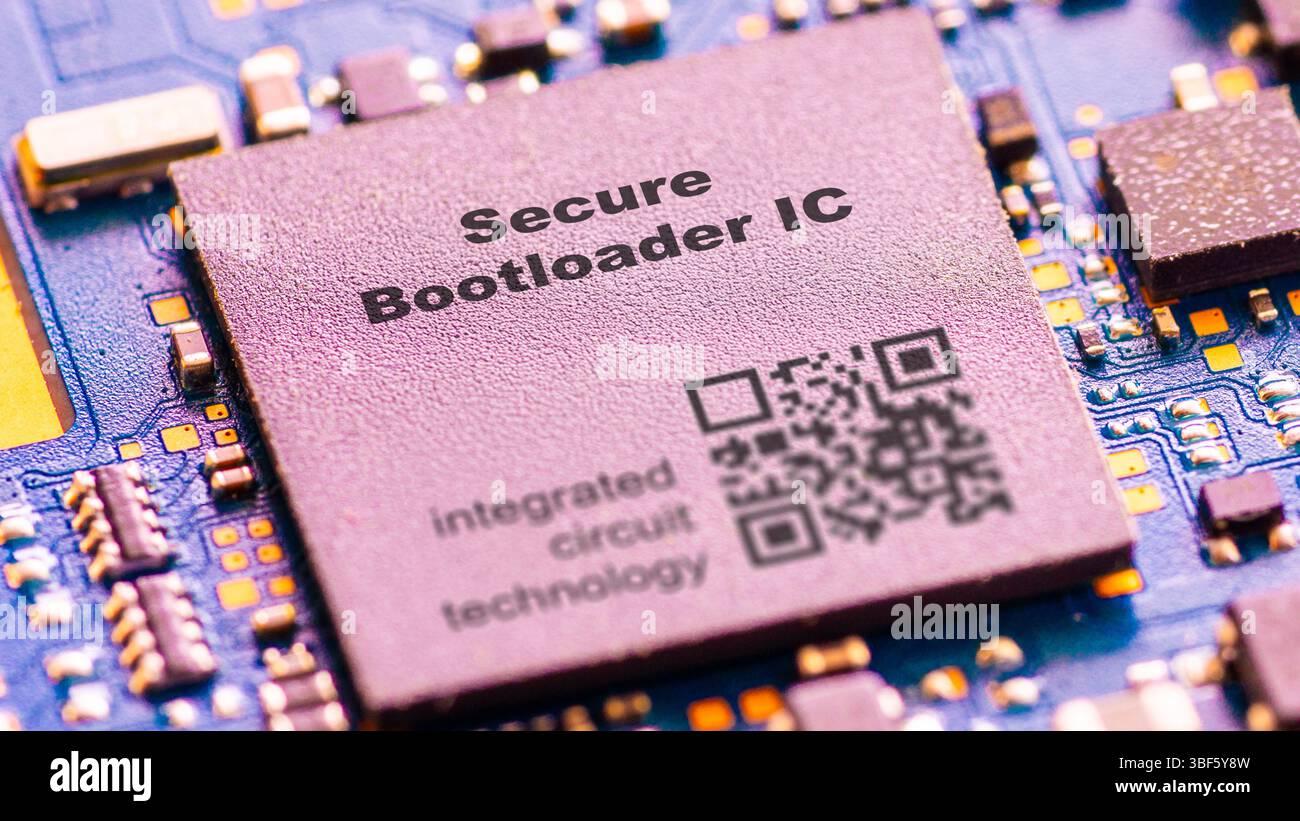 Microchip bootloader sicuro. Garantisce che solo il firmware autenticato venga eseguito su sistemi sensibili. Foto Stock