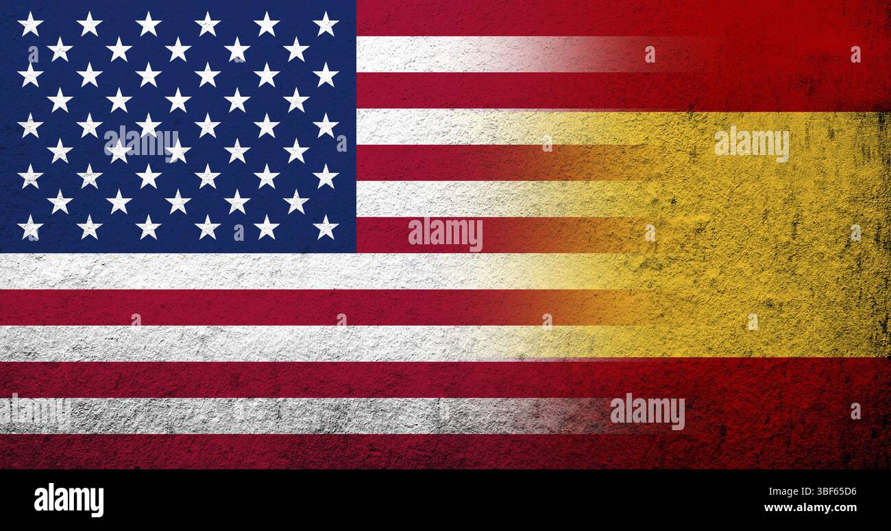 Bandiera nazionale degli Stati Uniti d'America (USA) bandiera nazionale del Regno di Spagna. Grunge sfondo Foto Stock
