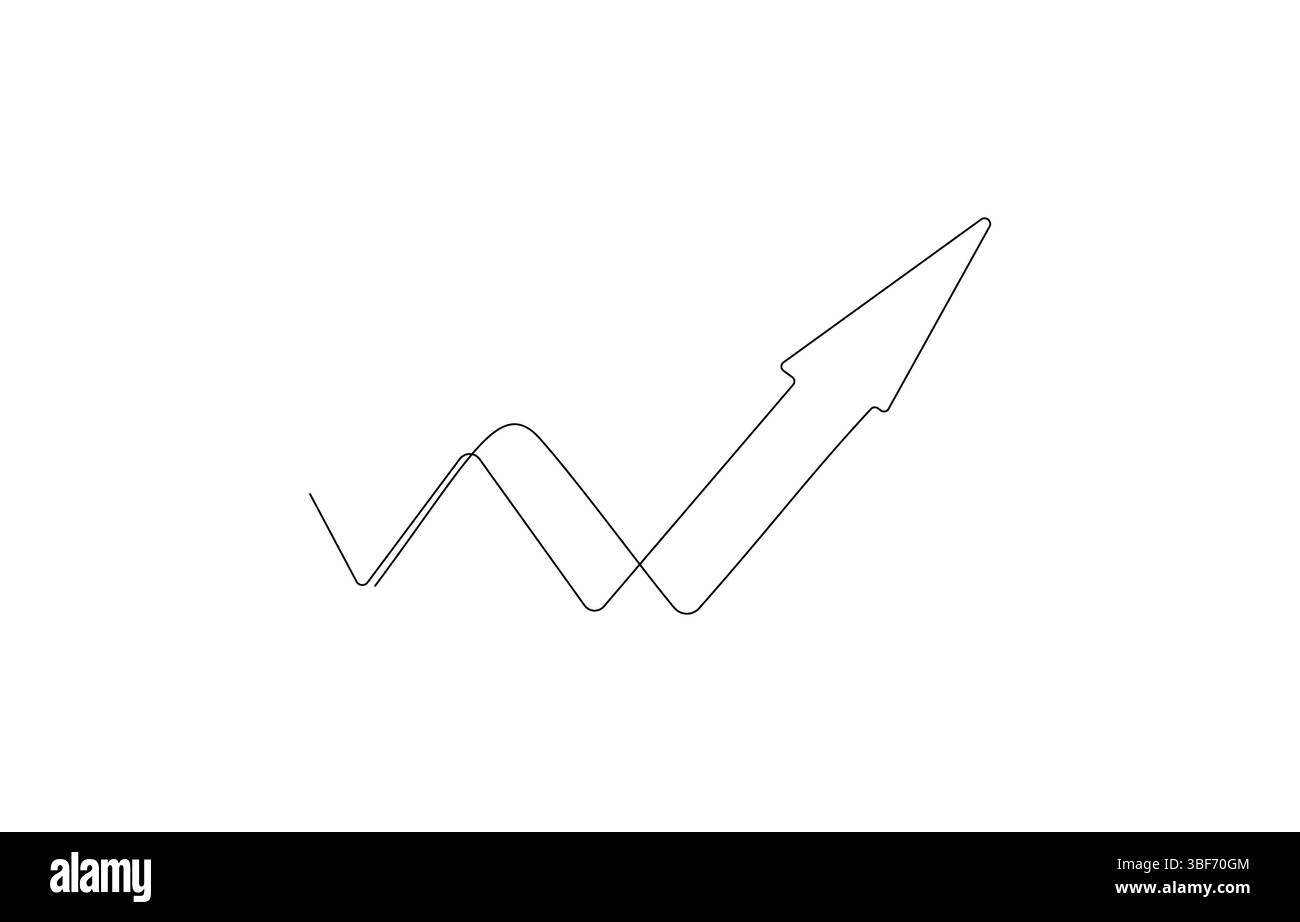 L'aumento del grafico a barre con freccia verso l'alto firma l'analisi finanziaria aziendale e la crescita delle vendite un disegno continuo Illustrazione Vettoriale