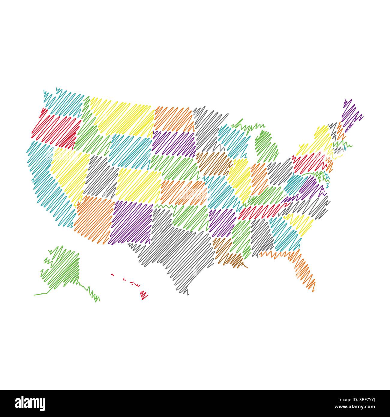 USA con stati, illustrazione vettoriale linea mappa filettatura 1 Foto Stock