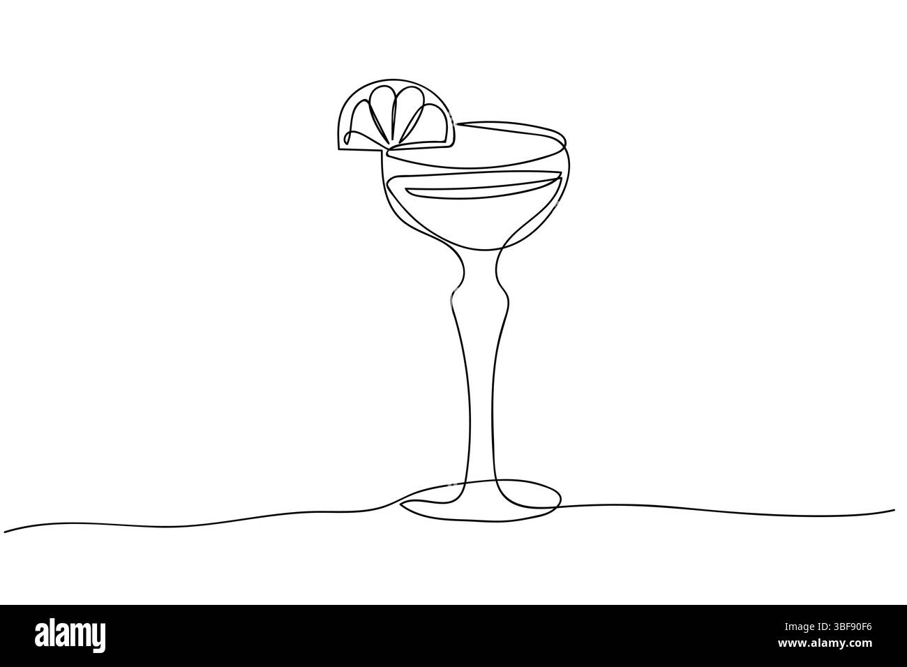 Rappresentazione artistica di un bicchiere da cocktail con una decorazione di lime in un disegno minimalista Illustrazione Vettoriale