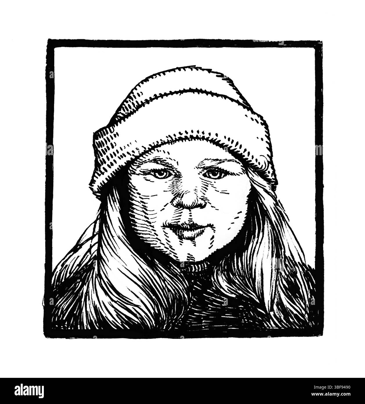 Fedele riproduzione del ritratto a inchiostro di Julie de Graag del 1916 di Sientje Bus. Opere d'arte di pubblico dominio del Kunstmuseum Den Haag. Alta risoluzione per libri, edito Foto Stock