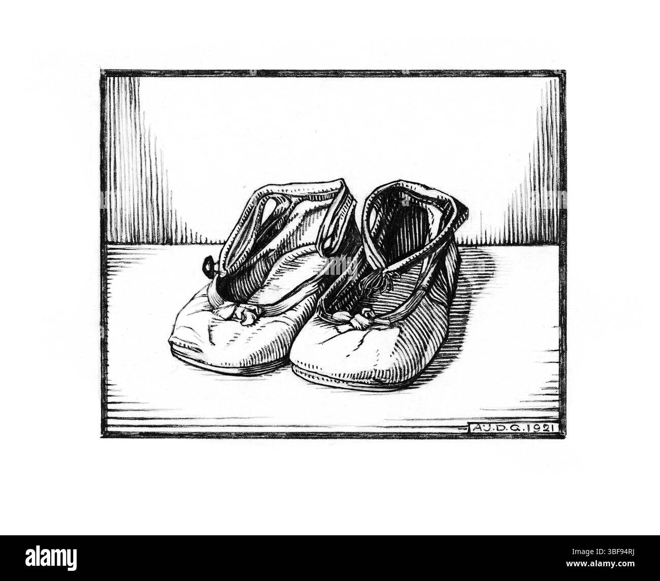 Fedele riproduzione fotografica del 1921 di Julie de Graag 'Pair of Shoes'. Opere d'arte di dominio pubblico del Rijksmuseum. Alta risoluzione per stampe, deco Foto Stock