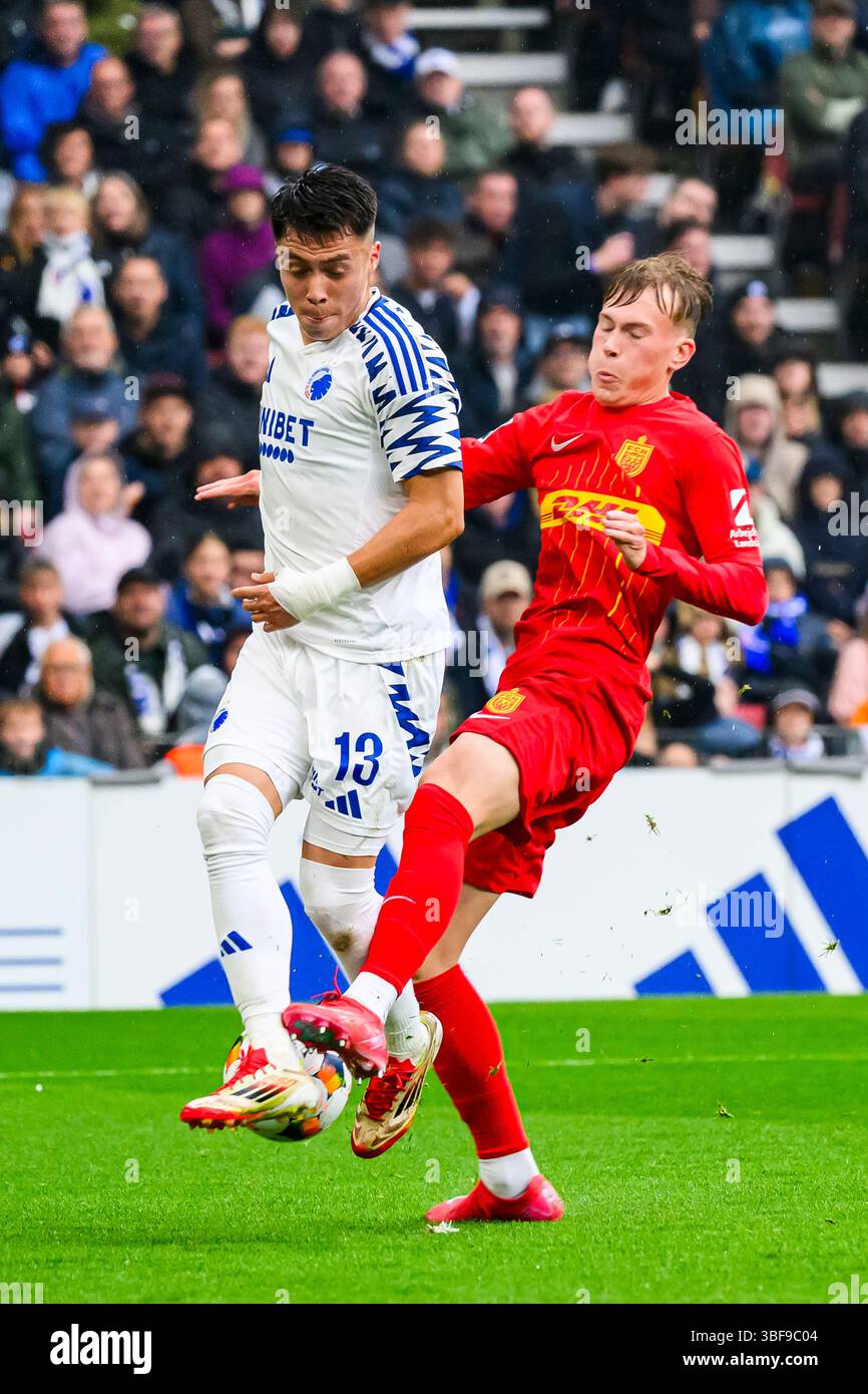 13 (FCK) - Rodrigo Huescas, 25 (FCN) - Juho Lähteenmäki. Superliga - Mesterskabsspillet: FC København mod FC Nordsjælland - 25.05.2025. København, Foto Stock
