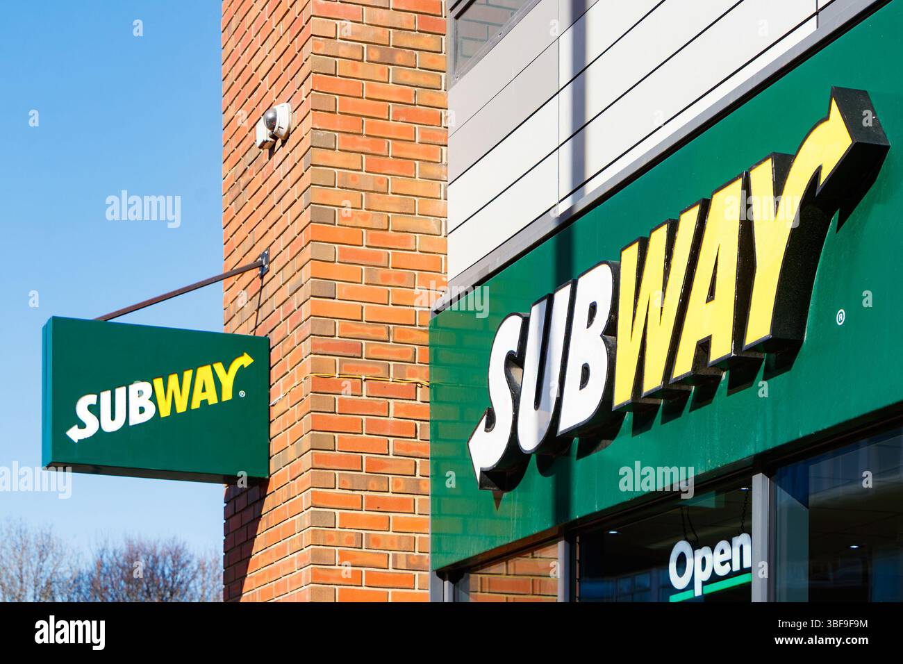 subway store logo fast food da asporto cartello stoddard street newcastle oupon tyne regno unito Foto Stock