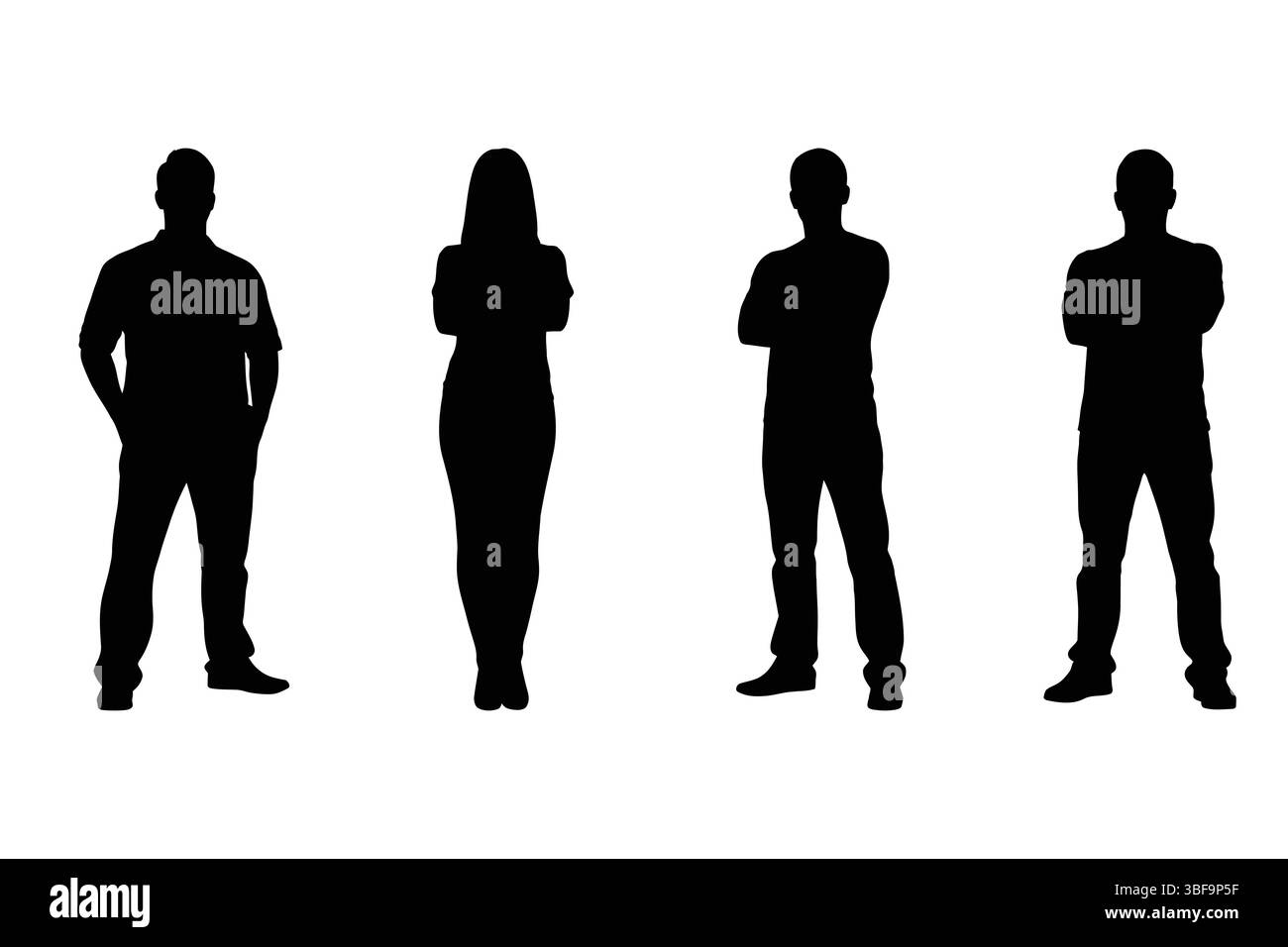 Sagoma di quattro persone in piedi con le braccia incrociate illustrazione vettoriale Illustrazione Vettoriale