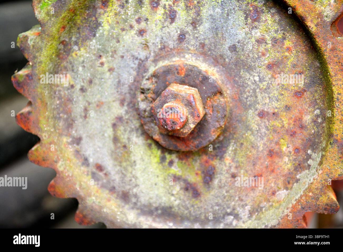 Primo piano sulle vecchie attrezzature agricole Foto Stock