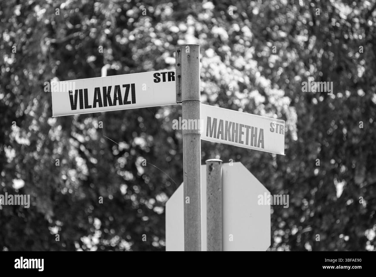 Cartello stradale Vilakazi nella cittadina di Soweto a Johannesburg, Sudafrica Foto Stock