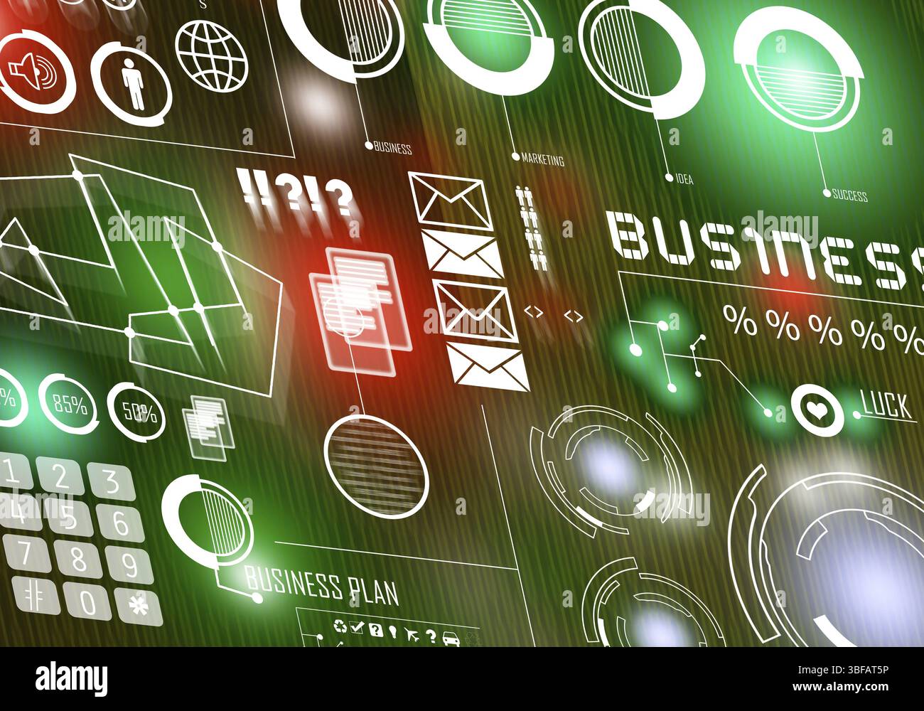 Business digitale immagine di sfondo con icone sulla schermata media Foto Stock