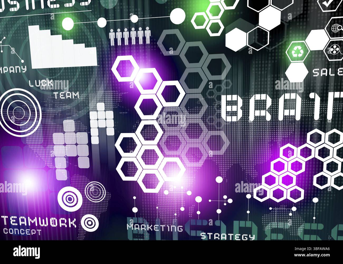 Business digitale immagine di sfondo con icone sulla schermata media Foto Stock