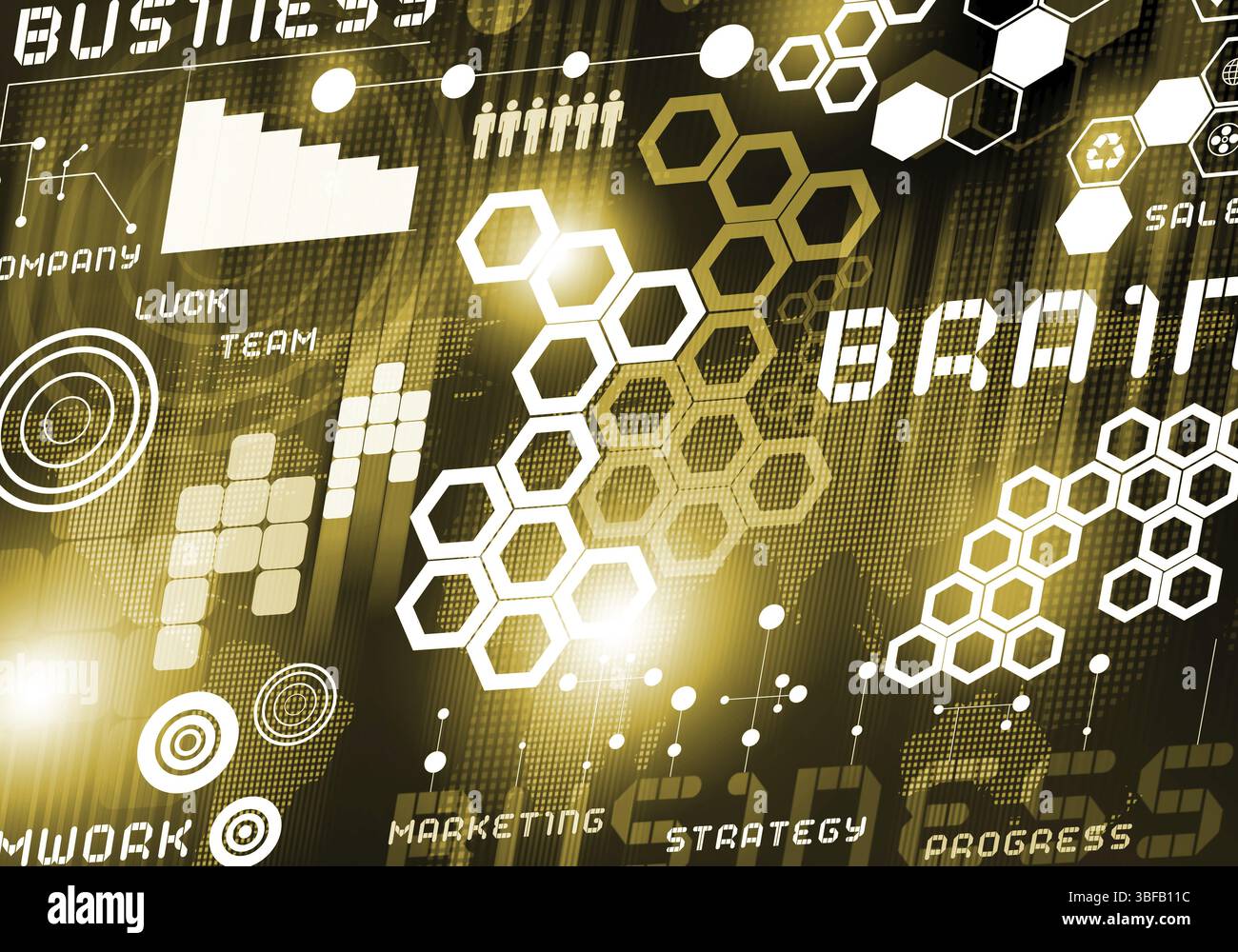 Business digitale immagine di sfondo con icone sulla schermata media Foto Stock