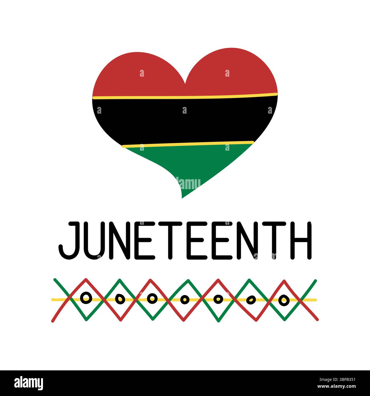 Illustrazione vettoriale uneteenth. Design dal cuore Juneteenth con colori panafricani che simboleggiano la libertà, l'orgoglio e il patrimonio culturale. Festeggiamo la storia nera Illustrazione Vettoriale