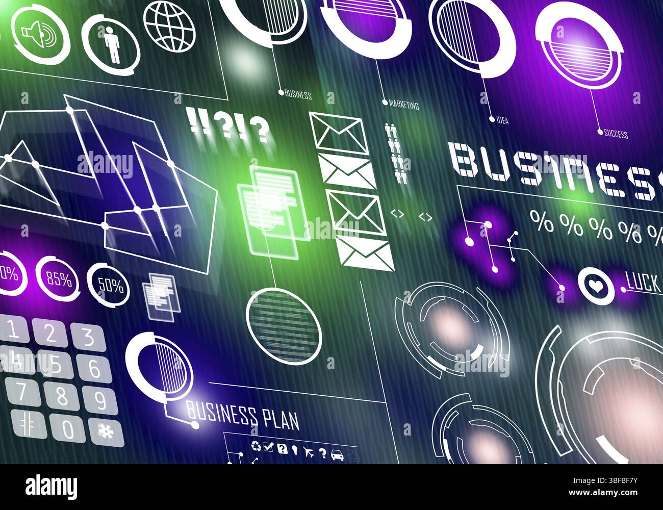 Business digitale immagine di sfondo con icone sulla schermata media Foto Stock