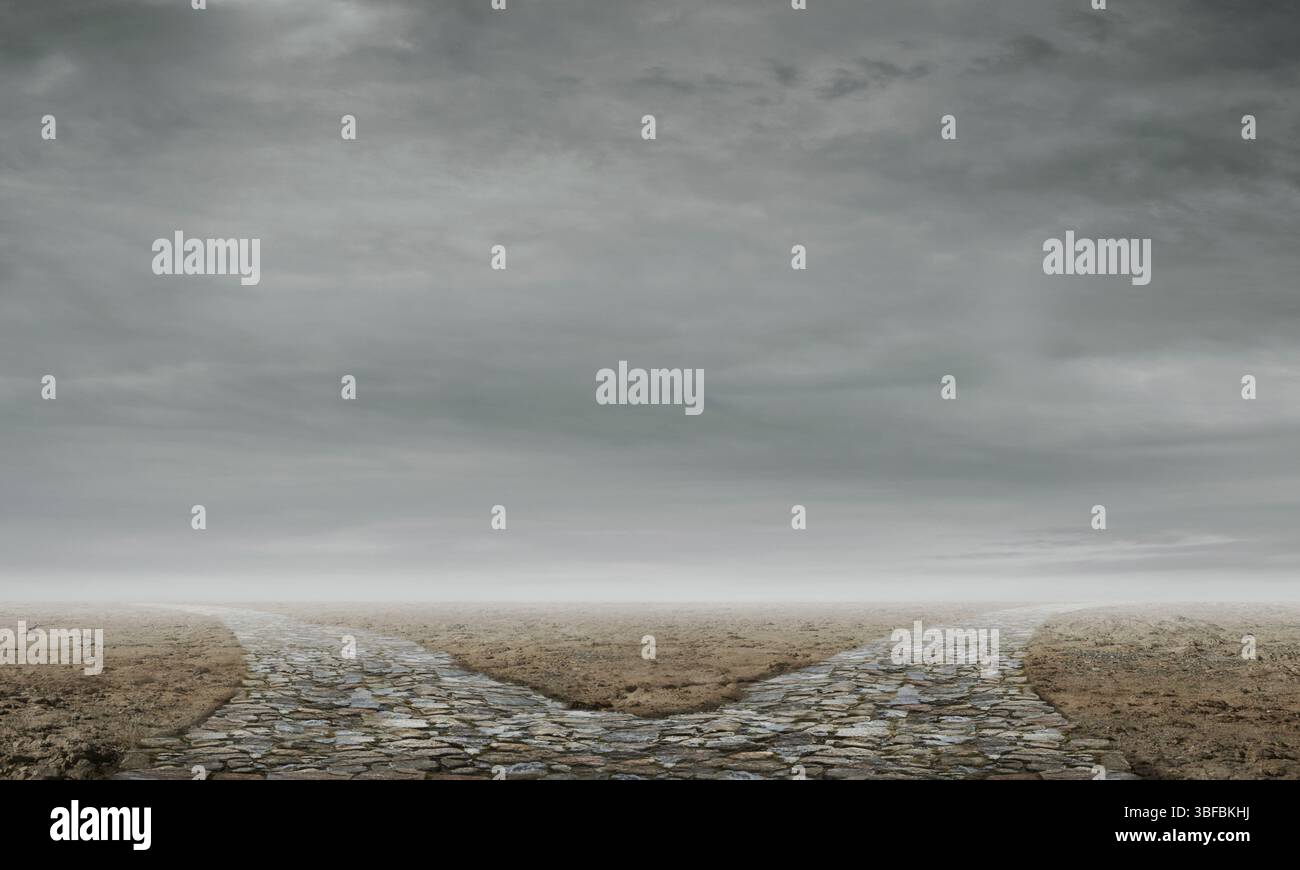 Immagine del paesaggio naturale di una strada in mattoni di campagna forgiata Foto Stock