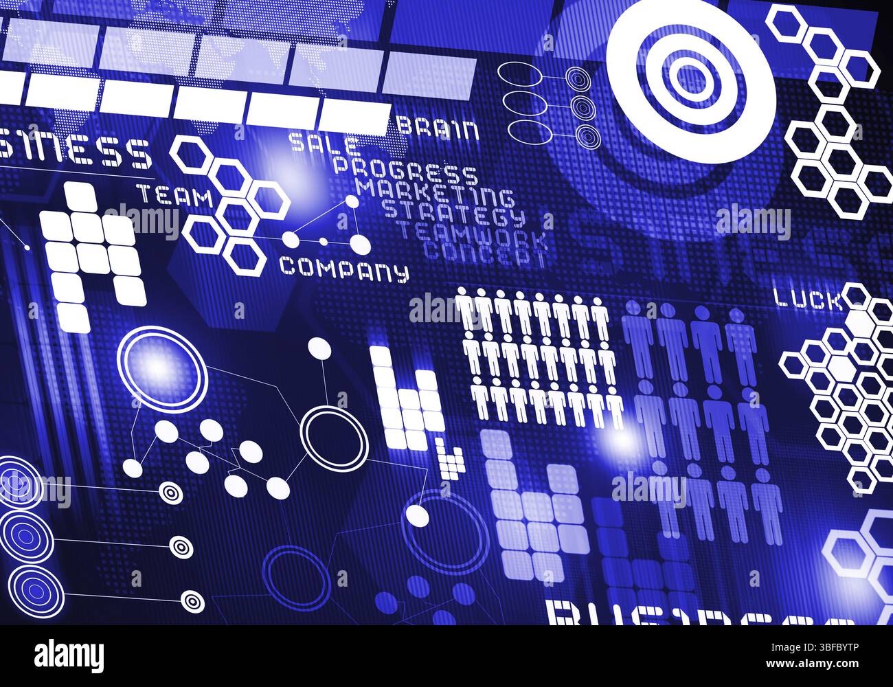 Business digitale immagine di sfondo con icone sulla schermata media Foto Stock