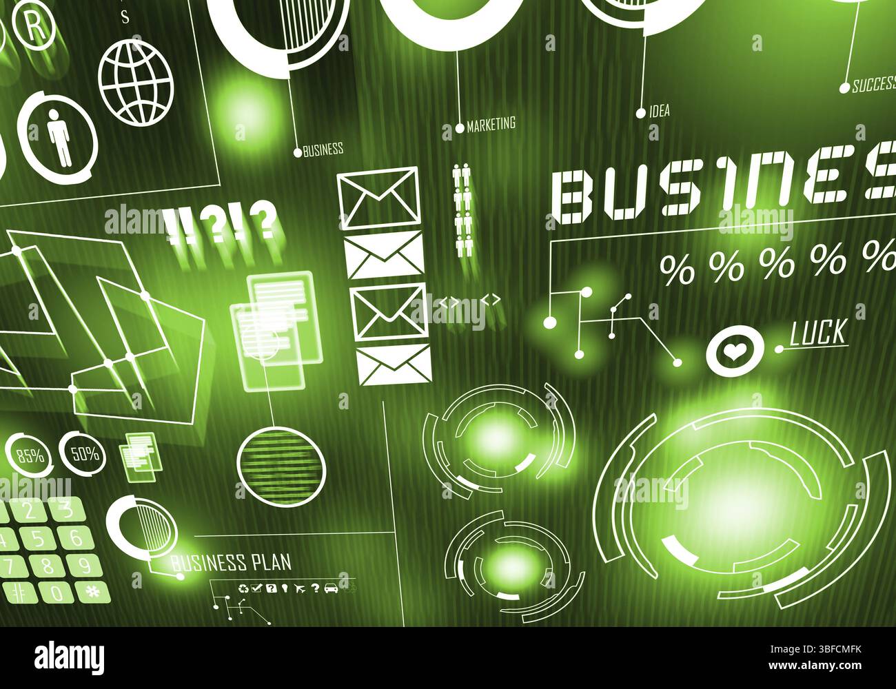 Business digitale immagine di sfondo con icone sulla schermata media Foto Stock